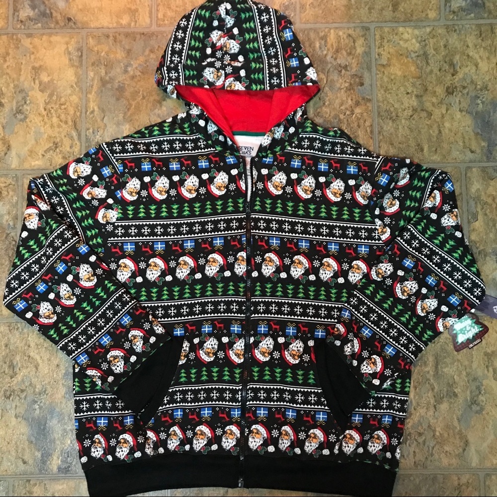 Mens XXL Festive Santa Claus Hoodie New W/ Tags